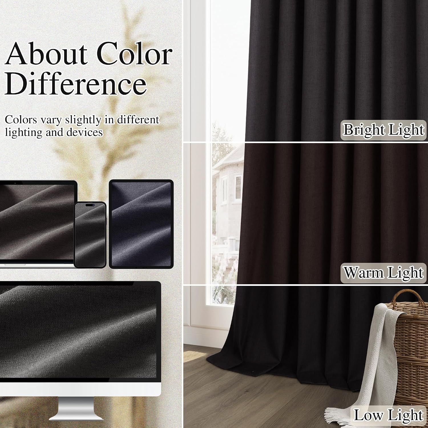 Guken Black 100% Blackout Curtains 84 Inch Length 2 Panels Set for Living Room Bedroom Back Tab Thermal Insulated Black Out Linen Drapes Ro…