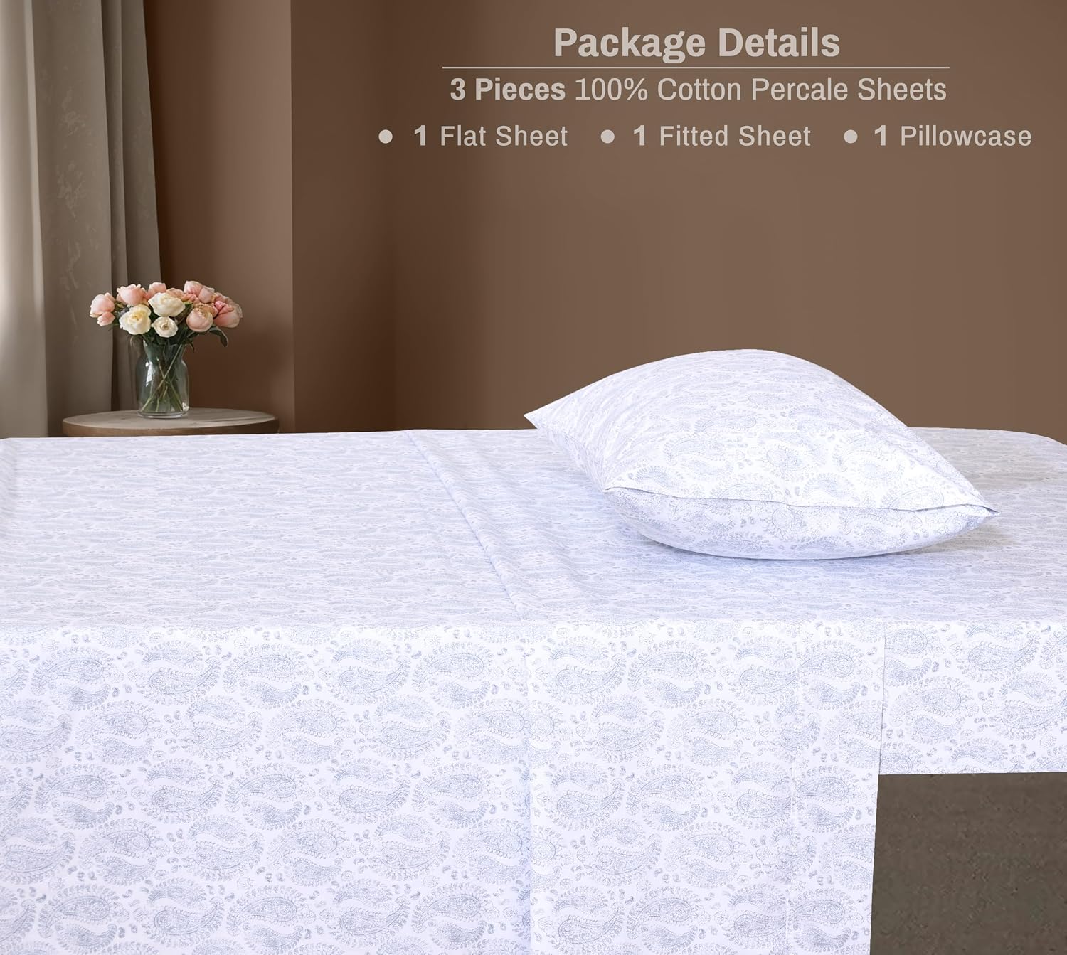 Zoyer 100% Cotton Sheets – Twin Size Percale Bedding, Cooling & Breathable, Durable with a Crisp, Soft & Comfortable Feel, 16" Deep Pocket,…