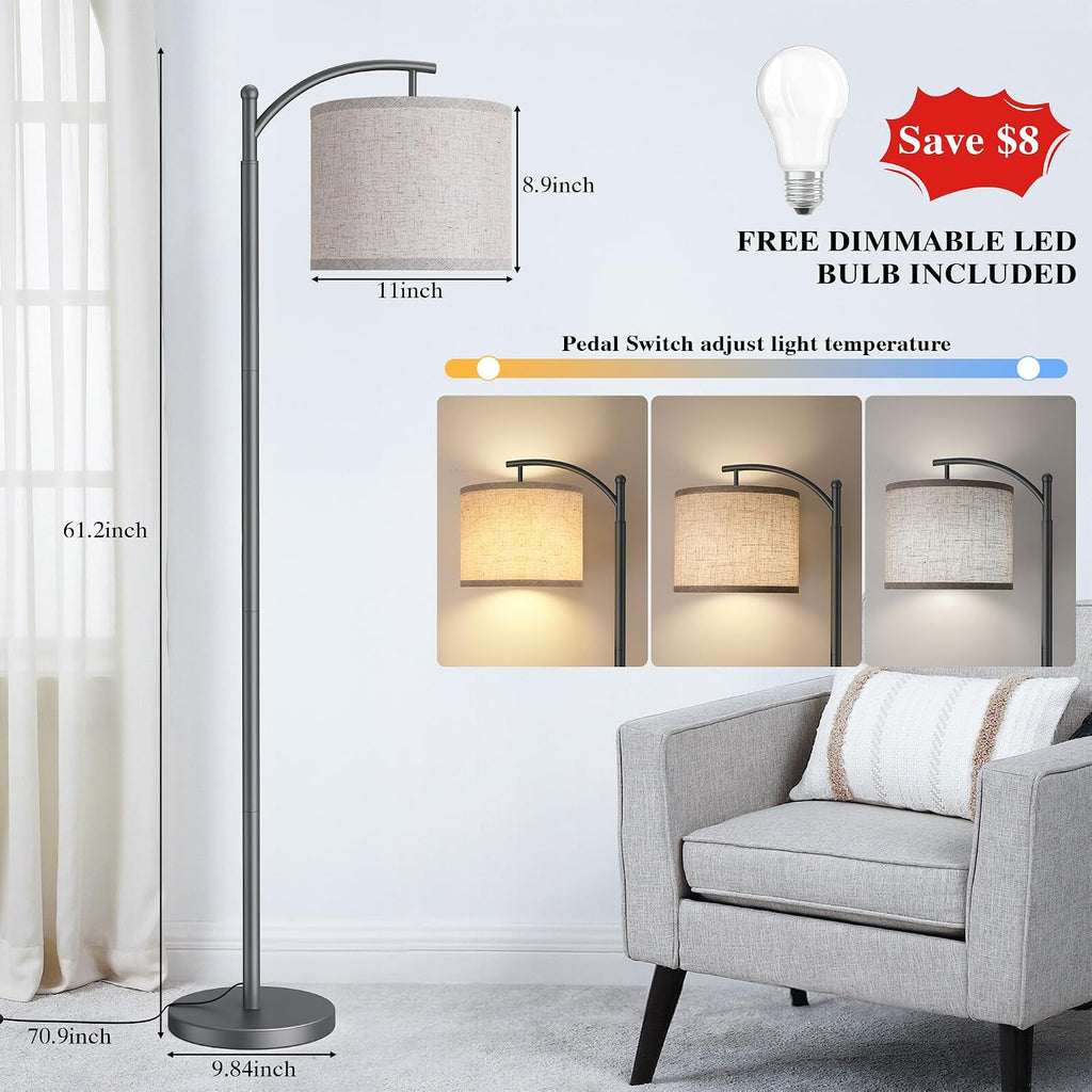 Floor Lamp for Living Room with 3 Color Temperatures LED Bulb, Standing Lamp Tall Industrial Floor Lamp Reading for Bedroom, Office (9W…