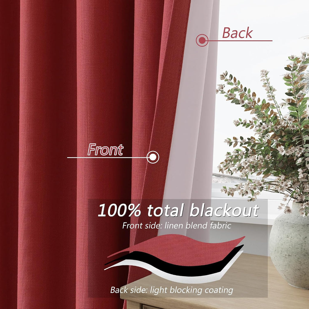 Guken 100% Blackout Linen Curtains 63 Inch Length 2 Panels Set for Living Room Bedroom Back Tab/Rod Pocket Thermal Insulated Black Out Drap…