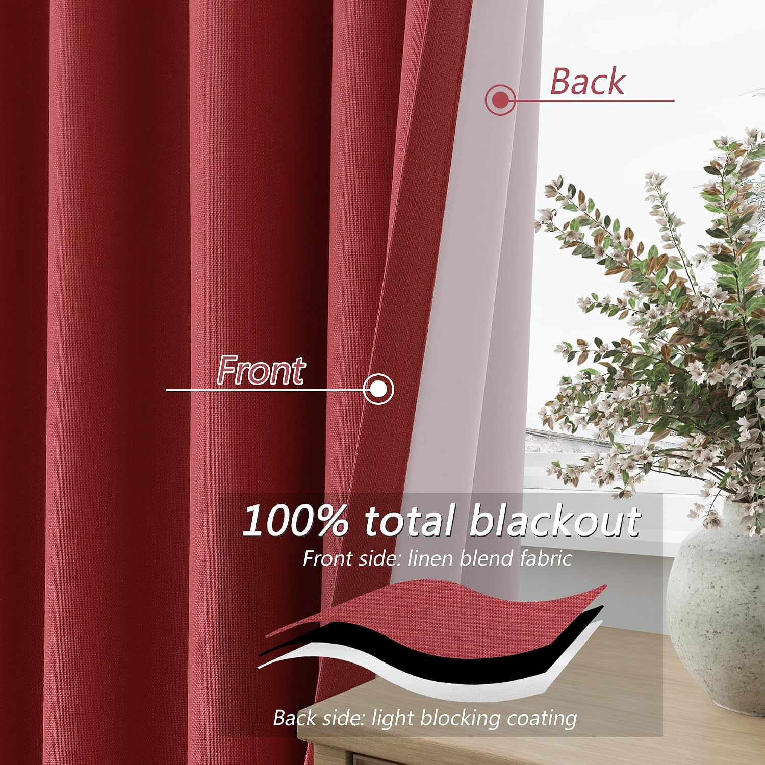 Guken 100% Blackout Linen Curtains 63 Inch Length 2 Panels Set for Living Room Bedroom Back Tab/Rod Pocket Thermal Insulated Black Out Drap…
