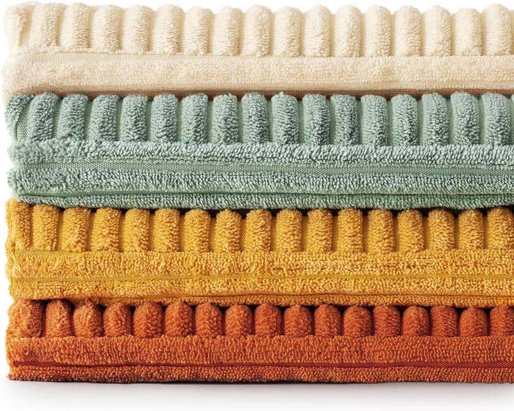 Miulee Teal Orange Decorative Throw Pillow Covers 18x18 Inch Set of 4 Boho Corduroy Striped Cushion Cases Modern Farmhouse Patchwork Pillow…