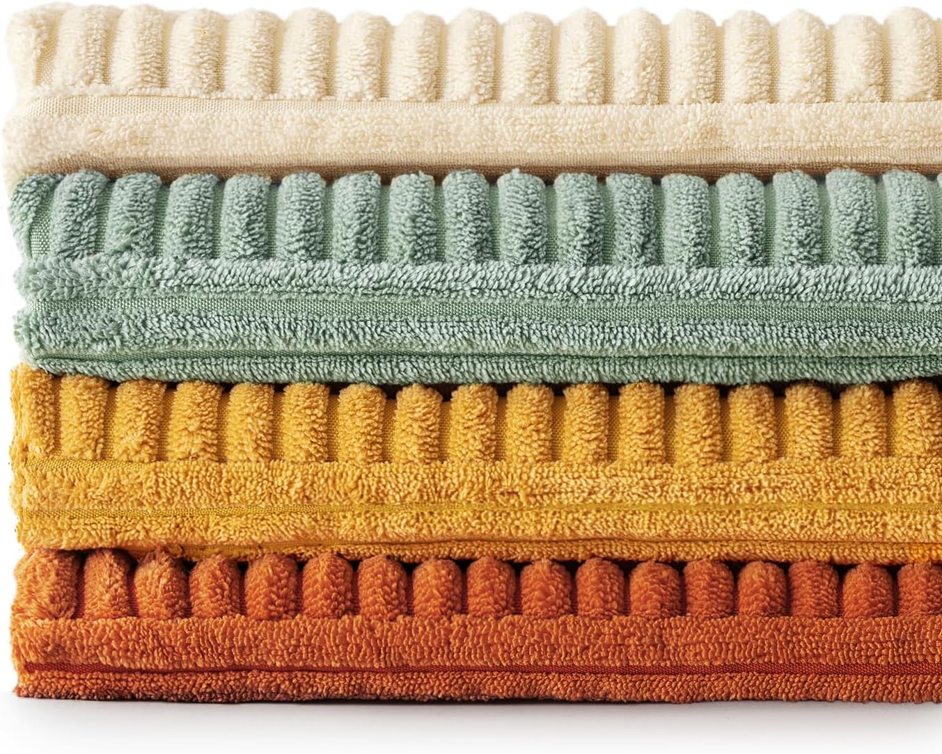 Miulee Teal Orange Decorative Throw Pillow Covers 18x18 Inch Set of 4 Boho Corduroy Striped Cushion Cases Modern Farmhouse Patchwork Pillow…