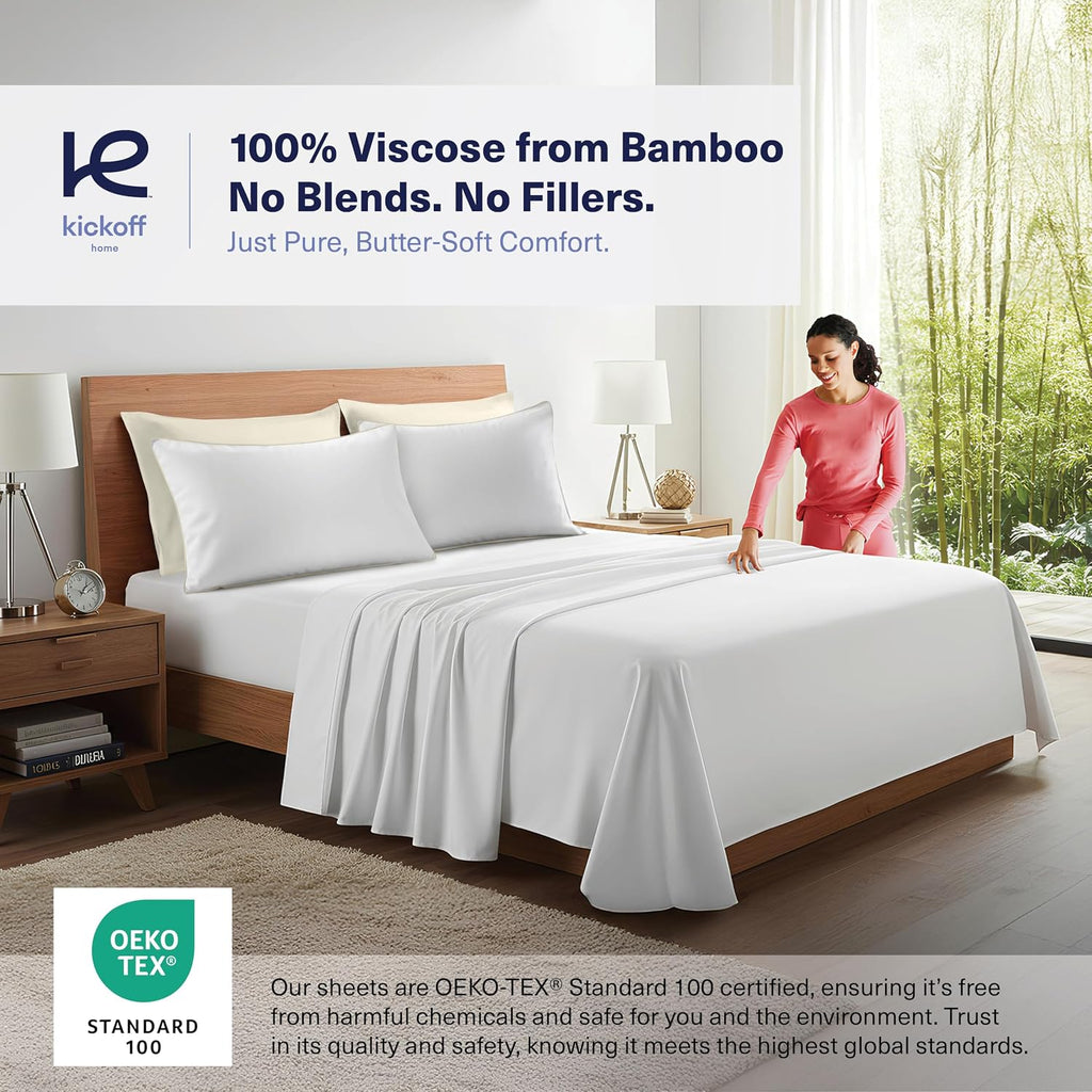 KickoffHome Kickoff Viscose Bamboo Pillowcase, Queen, Set of 2, 100% Organic Hidden Zippered Viscose Bamboo Pillow Case Queen Size, Cooling…