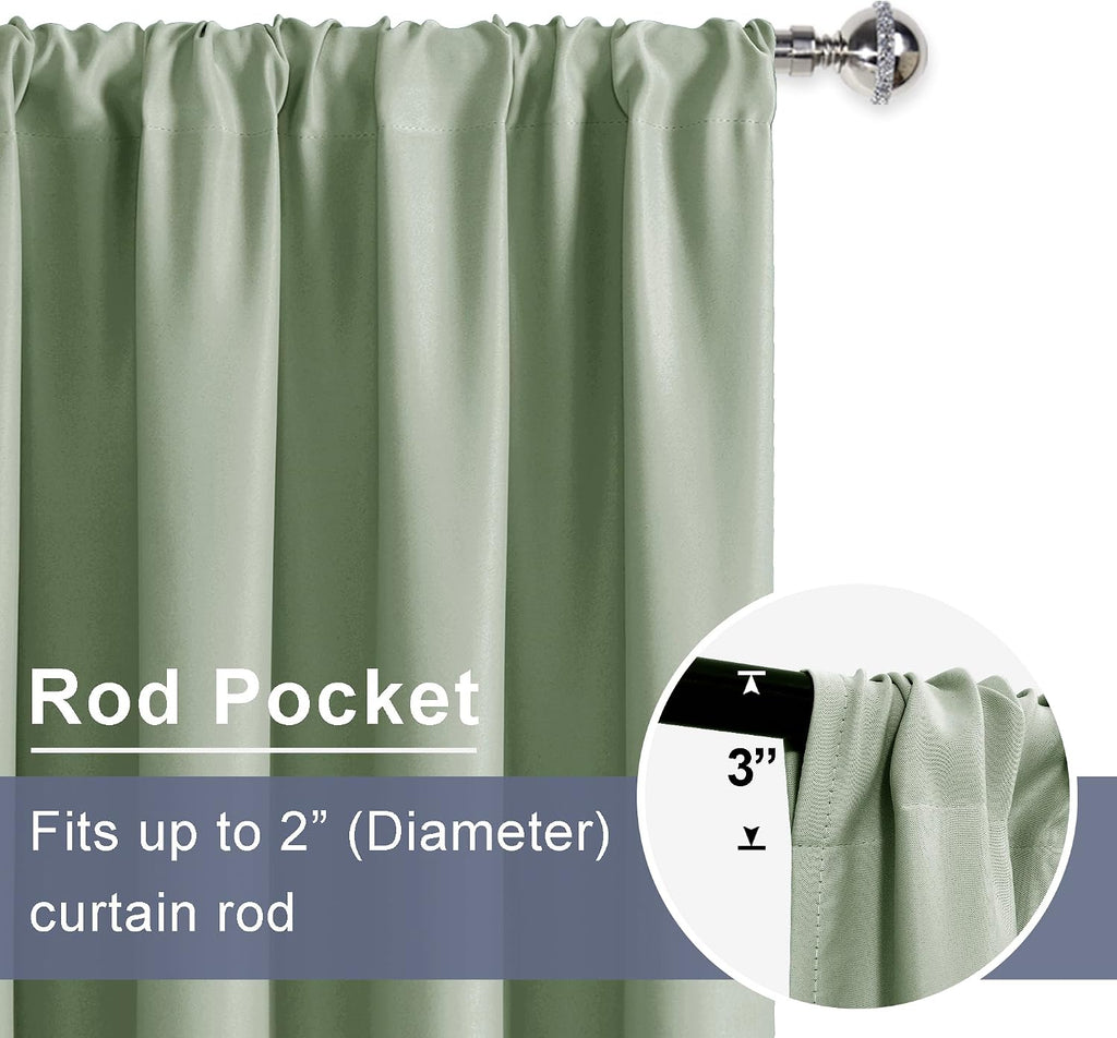 Jiuzhen Blackout Curtains for Bedroom– Thermal Insulated, Noise Reducing Room Darkening Rod Pocket Curtains for Living Room, Set of 2 Panels…