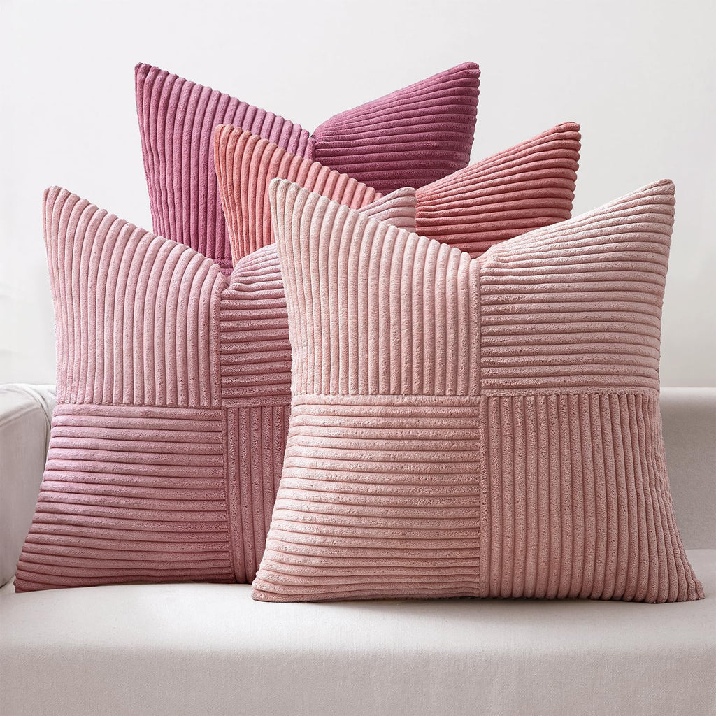 Miulee Aesthetic Pink Throw Pillow Covers 18x18 Inch Set of 4 Spring Decorative Coquette Cushion Cases Cute Gradient Pillow Cases Corduroy…