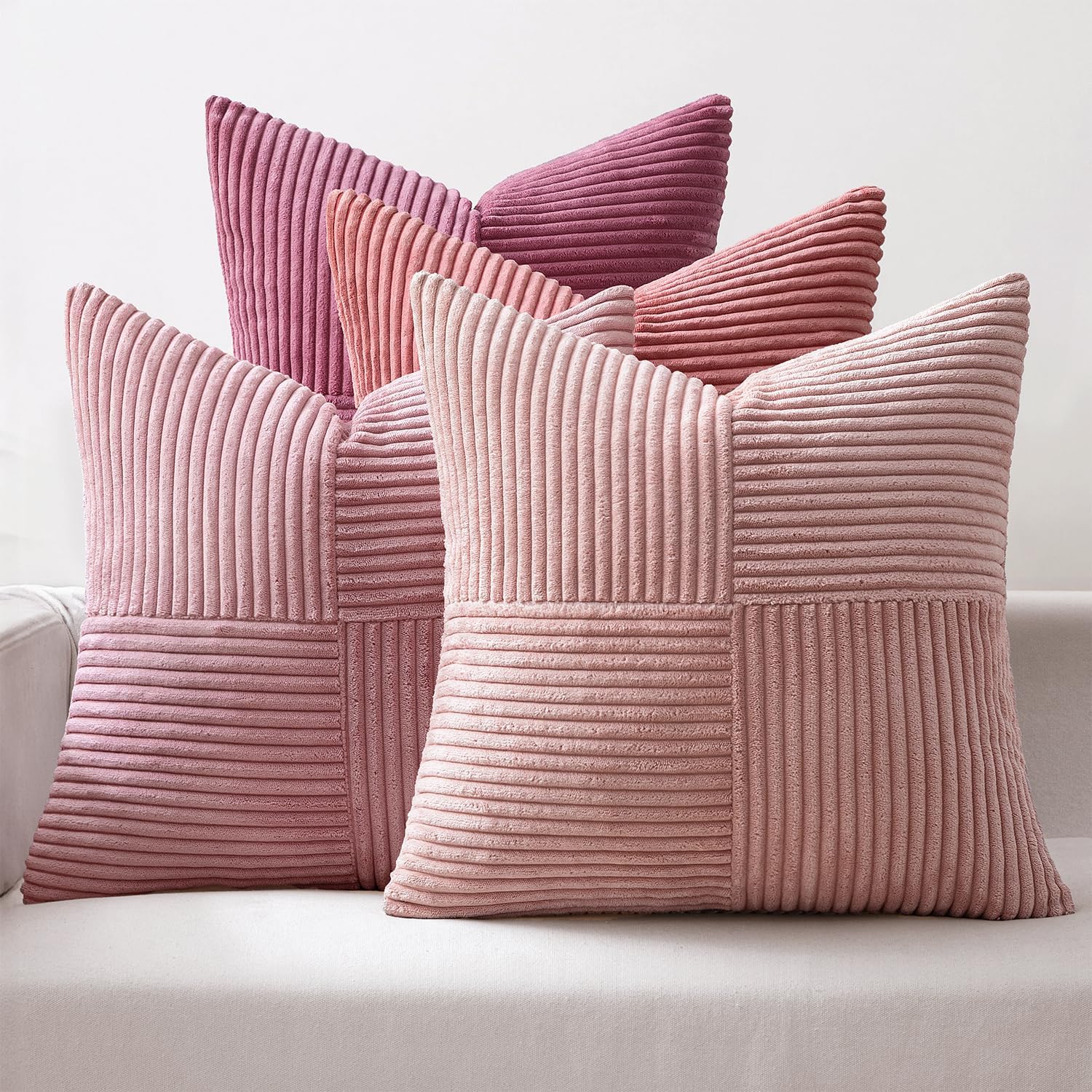 Miulee Aesthetic Pink Throw Pillow Covers 18x18 Inch Set of 4 Spring Decorative Coquette Cushion Cases Cute Gradient Pillow Cases Corduroy…