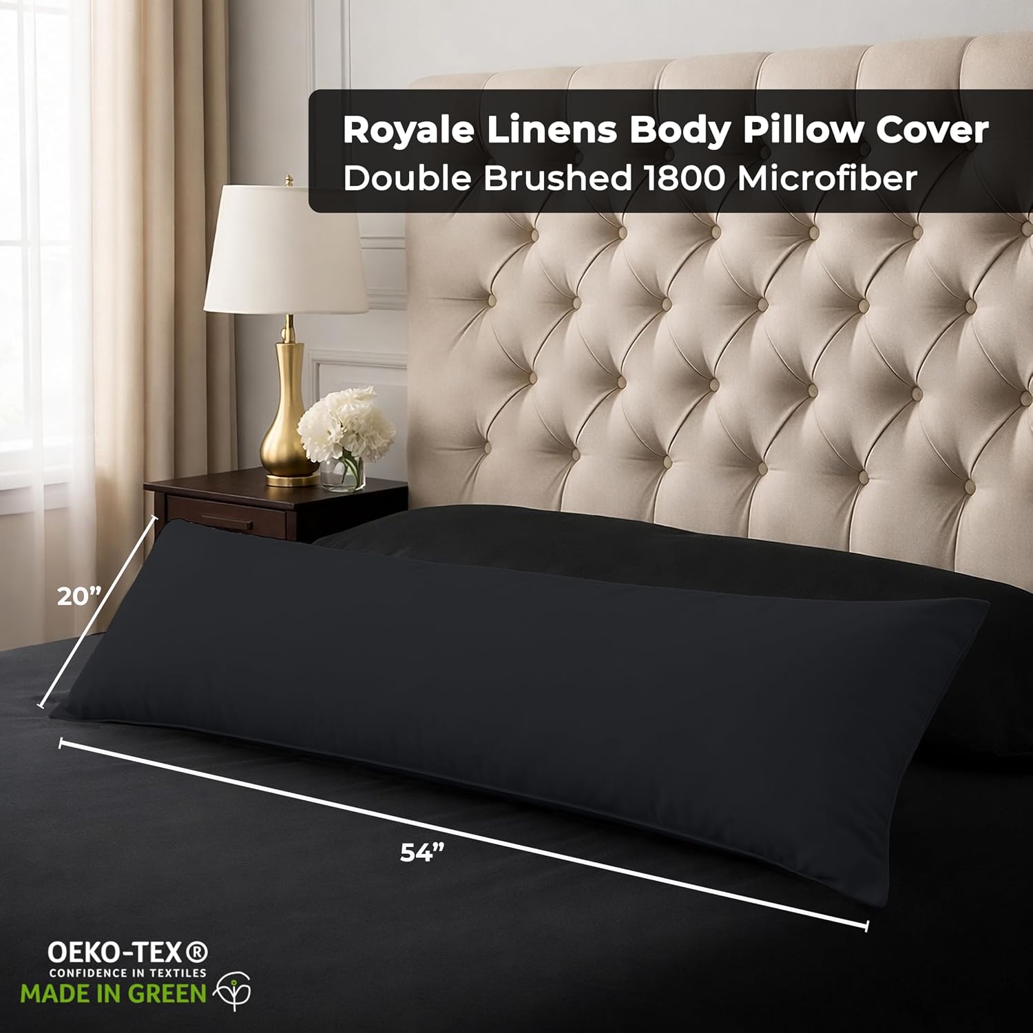 Royalelinens ROYALE LINENS Body Pillow Cover - Double Brushed 1800 Microfiber - 20"x54" with Hidden Zipper Closure - Wrinkle & Fade Resista…