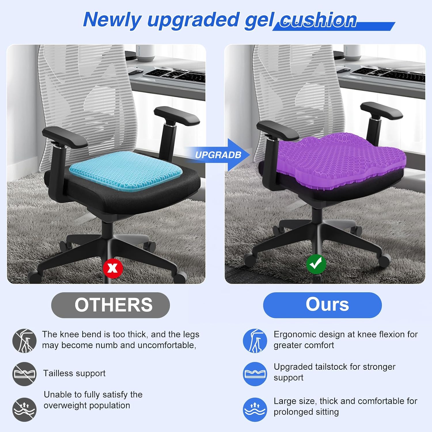 AirllantryHome Thicken 19.7in Seat Cushion, Gel Seat Cushion for Long Sitting–Office Chair, Wheelchair, Car Pad, Large Cooling Support Pad…