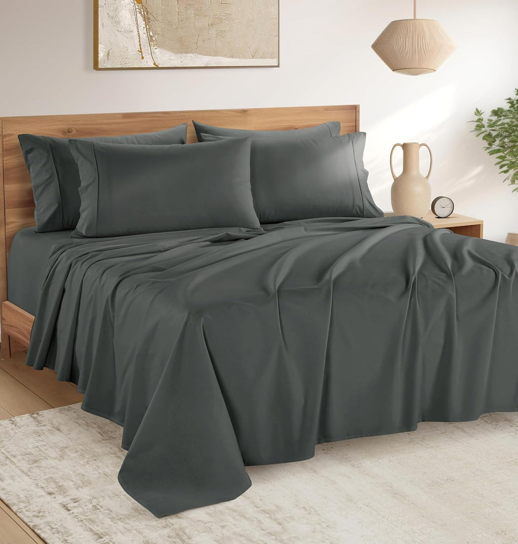 Casa Platino 100% Cotton Sheets California King Size Set - 6 Pieces (1 Flat, 1 Fitted, 4 Pillowcases) - Soft, Breathable & Cooling…