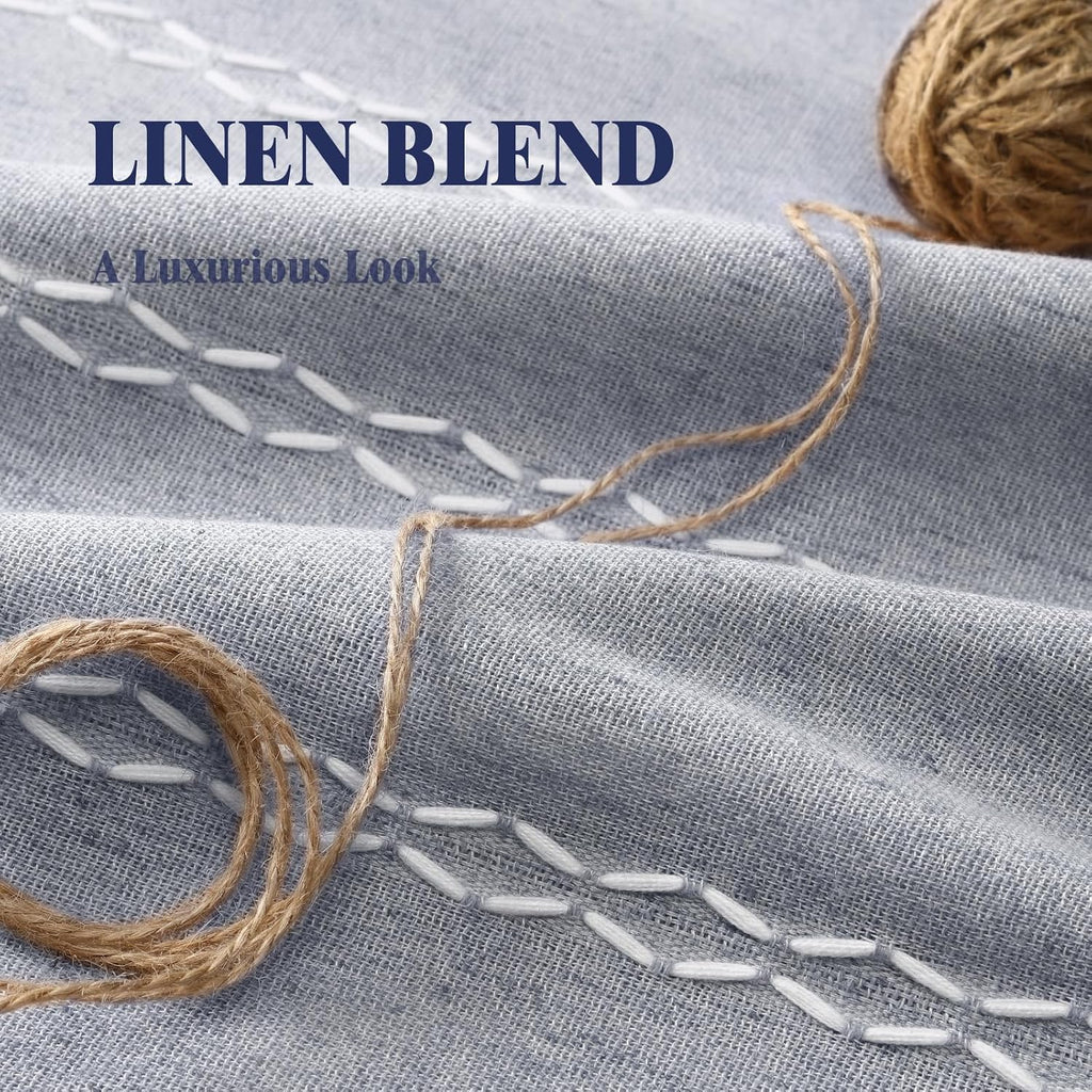 XOGUIBO Blue Boho Blackout Curtains 2 Panels 84 Inch for Living Room Bedroom, Linen Texture Farmhouse Curtains with Tassels and Whit…