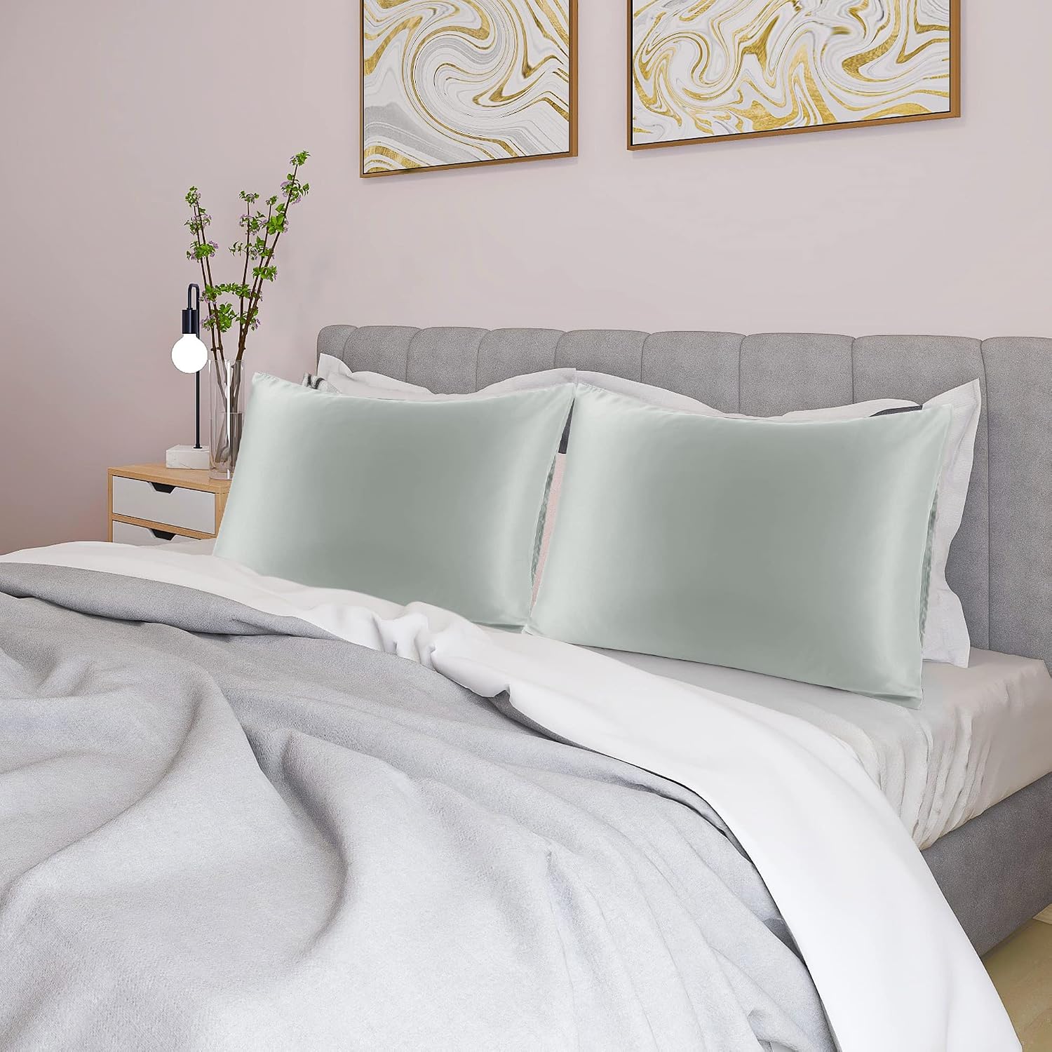 uxcell 2 Pack Silk Satin Pillowcase for Hair and Skin, Cool, Silky, Soft Breathable Pillow Cases Queen Size 20x30 Inch Sateen Pillowcase Li…