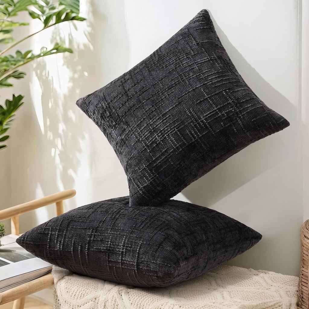 decorUhome Black Chenille Throw Pillow Covers 12x20 Set of 2 Textured Soft Cozy Slubby Couch Pillow Covers Modern Farmhouse Boho Decorative…