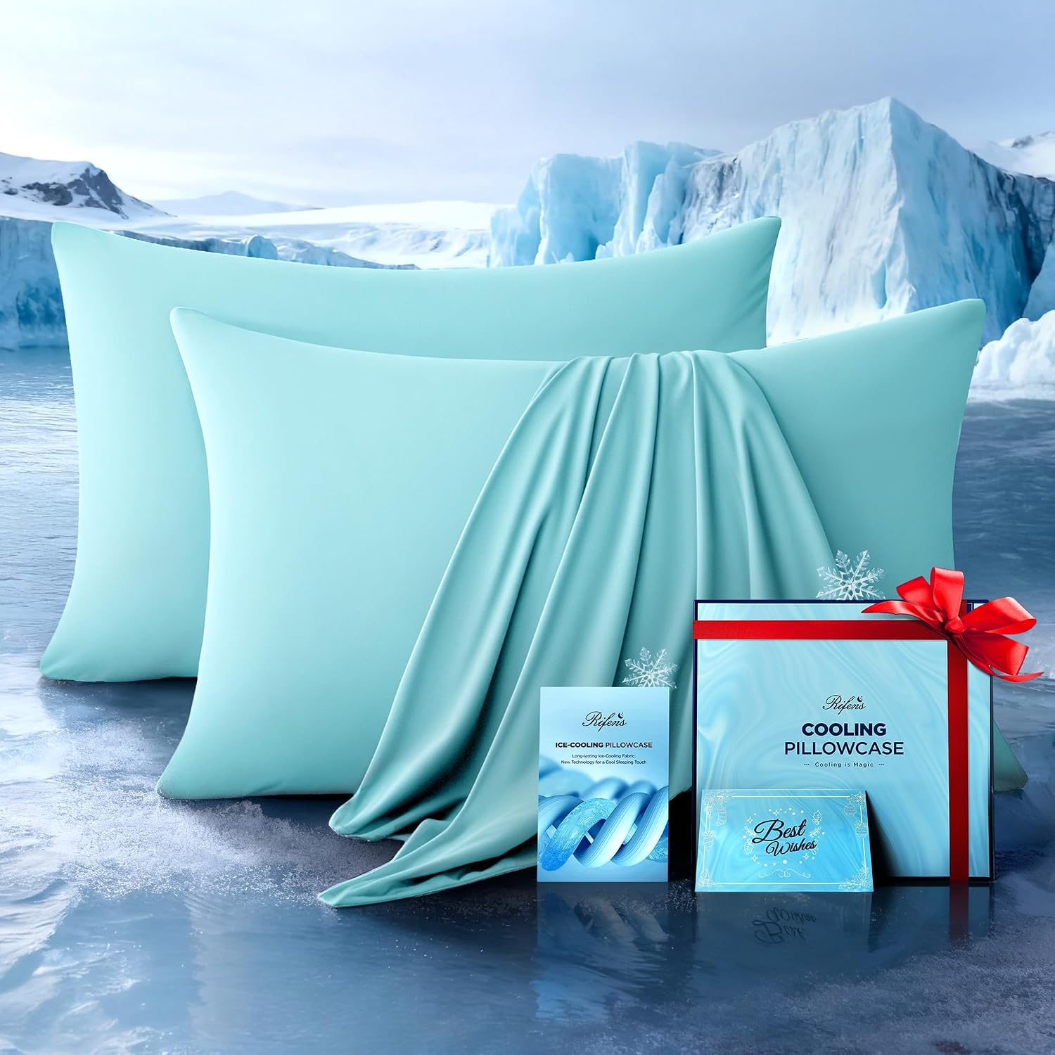 Rifens Ultra-Chill Cooling Pillowcase Set of 2 for Hot Sleepers, Softer Than Silk Pillow Cases for Protecting Hair & Skin, Breathable Bed P…