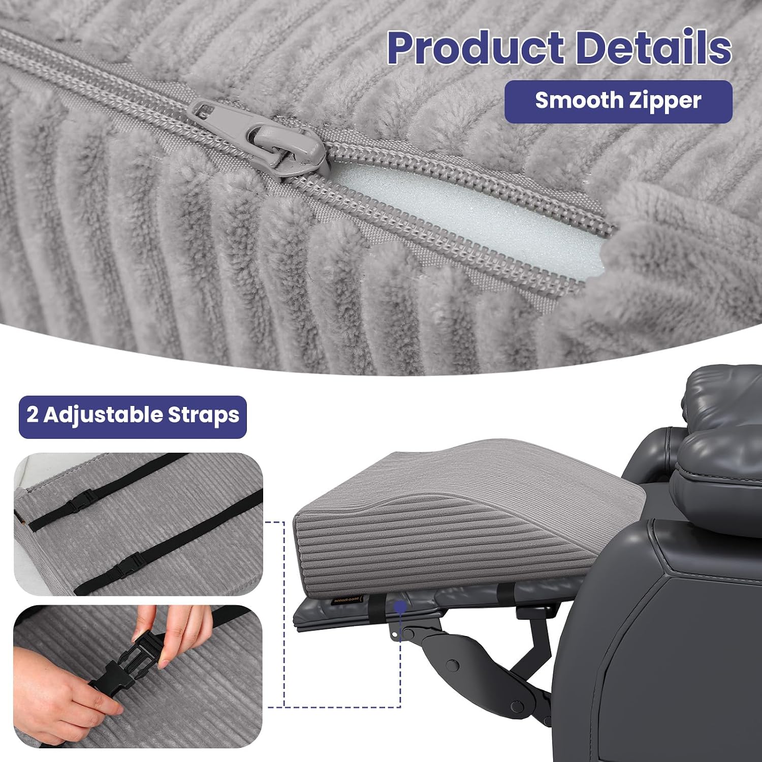 idee-home Recliner Leg Rest Cushion, Recliner Footrest Extender Pillow with Removable Corduroy Cover, Multi Purpose Ergonomic Foot Pillow…