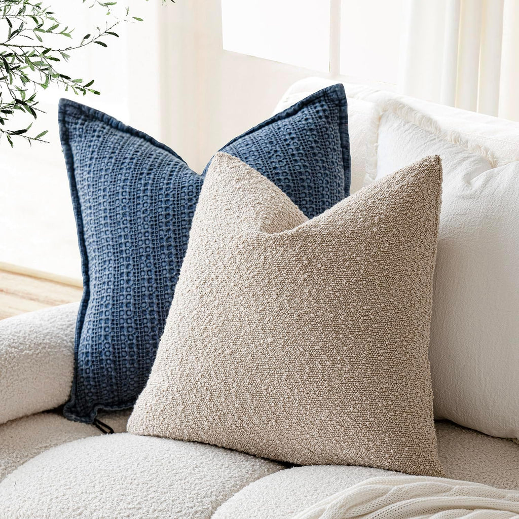 Foindtower Decorative Textured Boucle Throw Pillow Covers Accent Solid Pillow Cases Neutral Soft Cozy Couch Cushion Case for Chair Sofa…