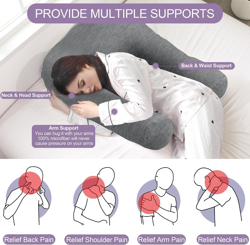 Hombys Cooling U Shaped Pillow for Neck, Contour Shoulder Pillow for Side Sleepers, Ergonomic Body Pillows for Adults, Hug Pillow with Wash…