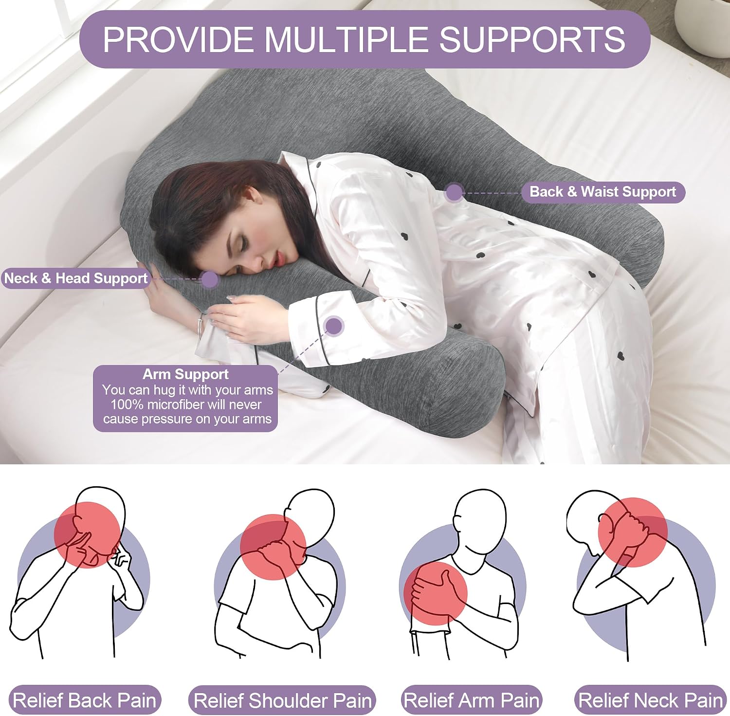 Hombys Cooling U Shaped Pillow for Neck, Contour Shoulder Pillow for Side Sleepers, Ergonomic Body Pillows for Adults, Hug Pillow with Wash…