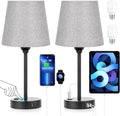 Grey Bedside Lamps for bedrooms Set of 2 - Nightstand Bedroom Lamp with USB C Port and AC Outlet Charging, 3 Way Dimmable Touch Control…