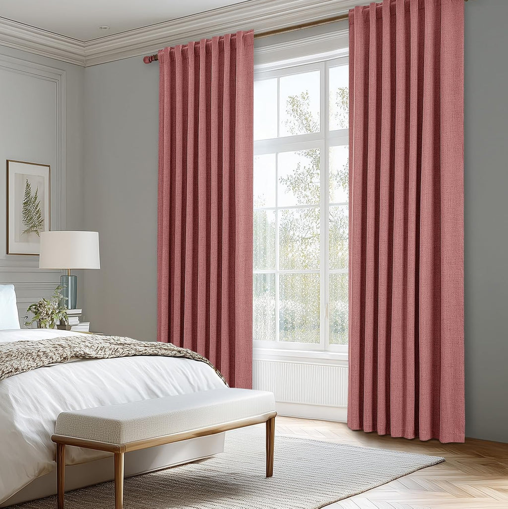 Miulee 100% Blackout Linen Curtains for Bedroom, Dusty Rose Solid Luxury Decor Thermal Insulation Room Darkening Drapes for Living Room Nur…