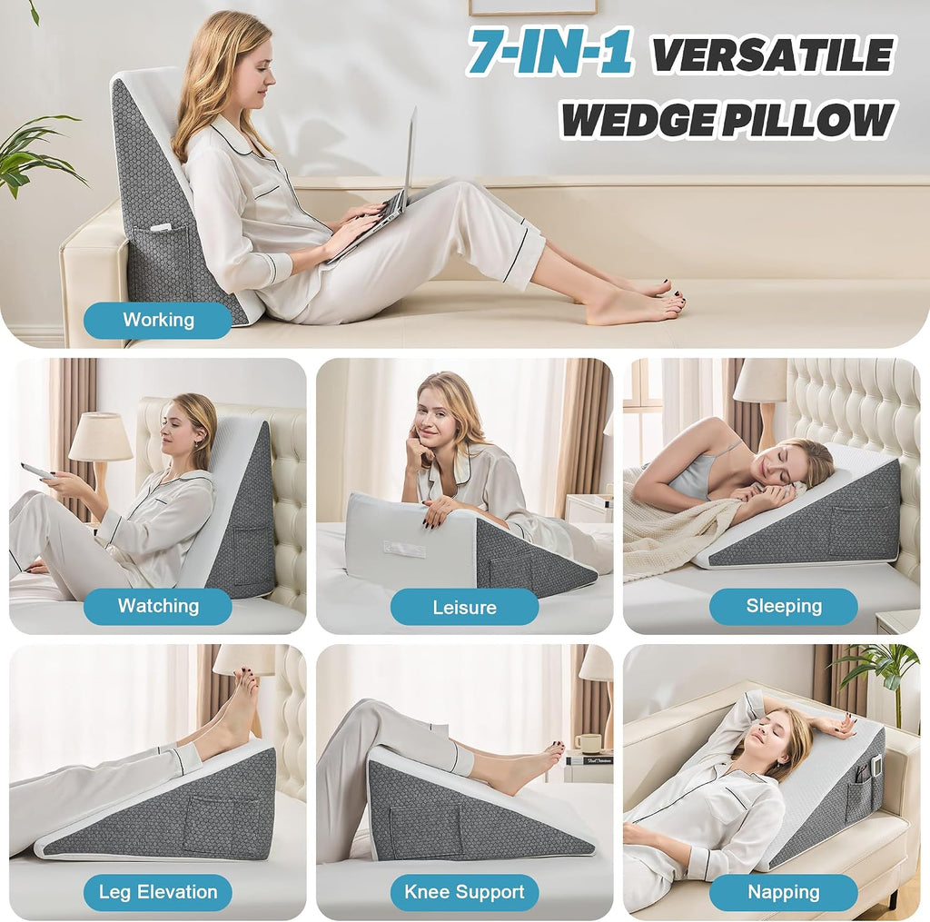 Yojoker Wedge Pillow for Sleeping - 7.5 Inch Triangle Pillow Wedge, Memory Foam Bed Wedge Pillow for Headboard, Sleep Wedges for Snoring, A…