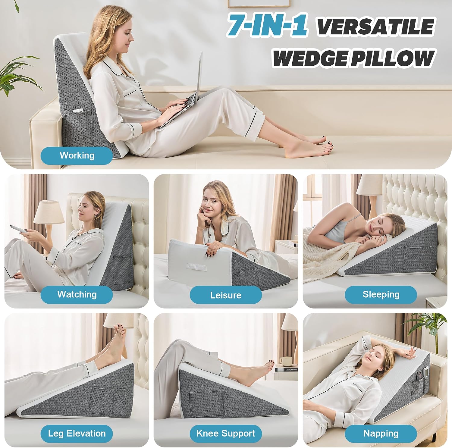 Yojoker Wedge Pillow for Sleeping - 12 Inch Triangle Pillow Wedge, Memory Foam Bed Wedge Pillow for Headboard, Sleep Wedges for Snoring, Ac…
