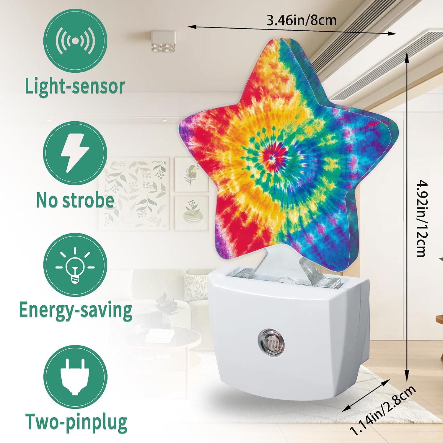 Colorful Tie-dye Star Night Light Plug in, Soft Glow Night Light for Kids Bedroom Nursery, Gentle Warm Light for Sleep, Compact Lamp for…