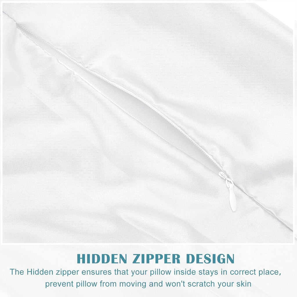 Remerry 4 Pack 17 x 7 Inches White Neck Roll Pillow Case Cover Only Round Bolster Cervical Roll Satin Cylinder Pillow Case Cover with Zippe…