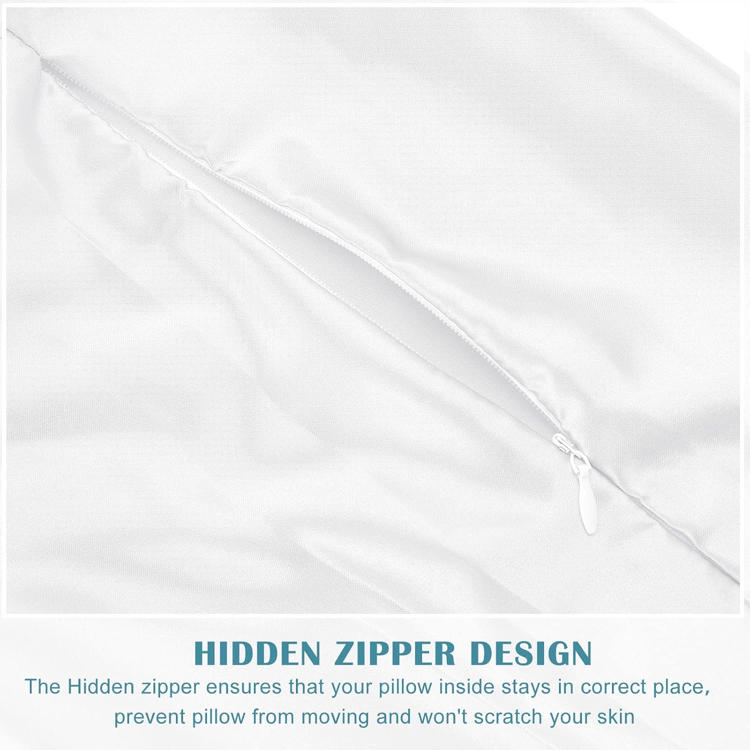 Remerry 4 Pack 17 x 7 Inches White Neck Roll Pillow Case Cover Only Round Bolster Cervical Roll Satin Cylinder Pillow Case Cover with Zippe…