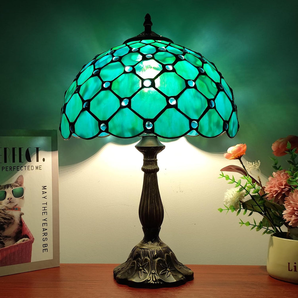 Tiffany Lamp Stained Glass Table Lamp Antique Bedside Desk Reading Light 3-Way Color LED Living Room Nightstand Light 12X12X19 Inches…
