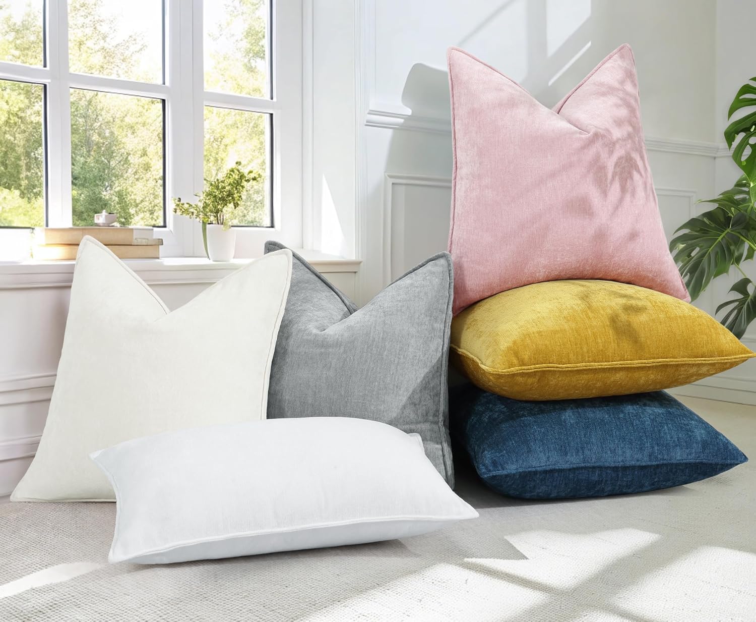 decorUhome Summer Couch Throw Pillow Covers 20x20 Set of 2, Decorative Soft Velvet Modern Cozy Chenille Pillow Cases with Elegant Design fo…
