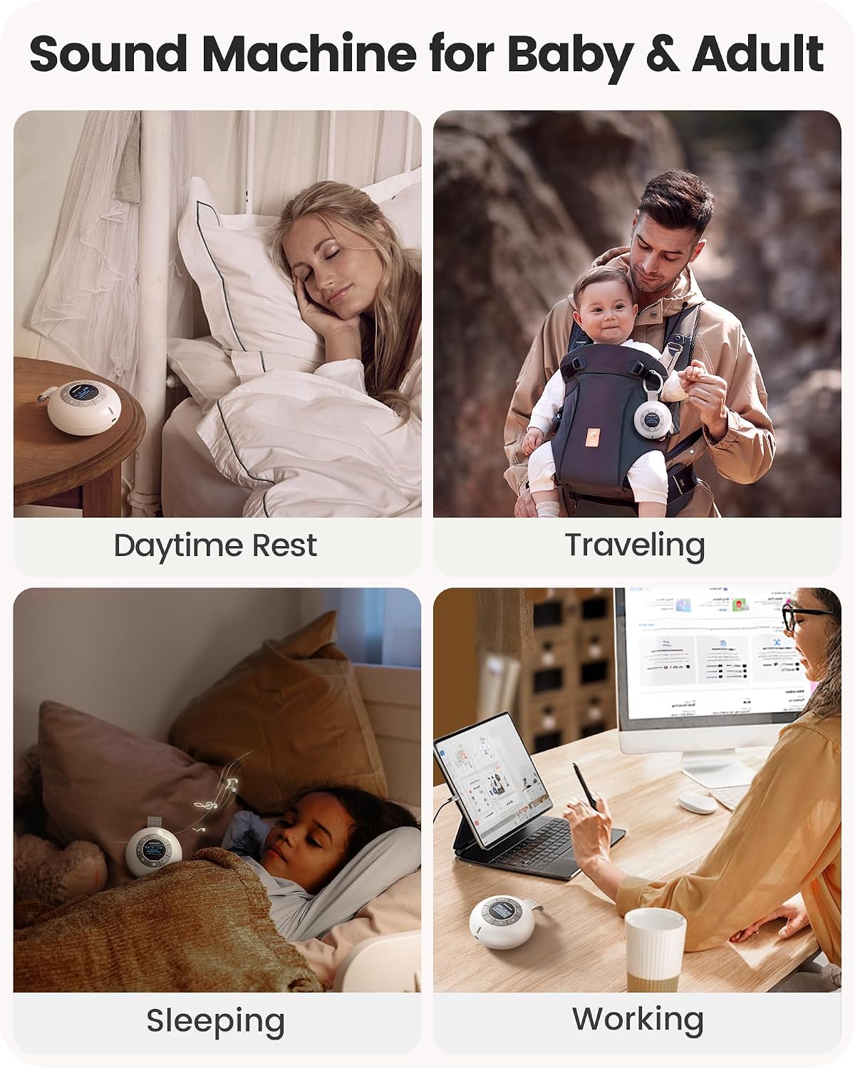 Glocusent Portable Sound Machine for Baby Kids Adults - 62 Sounds & 5W Speaker White Noise Machine for Sleeping, 30-hr Lasting…