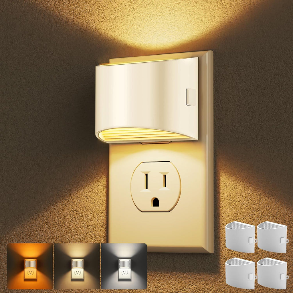 DORESshop LED Night Light[4 Pack], White Night Lights Plug into Wall, 3 Level Brightness Adjustable Plug in Night Light, Dusk to Dawn…