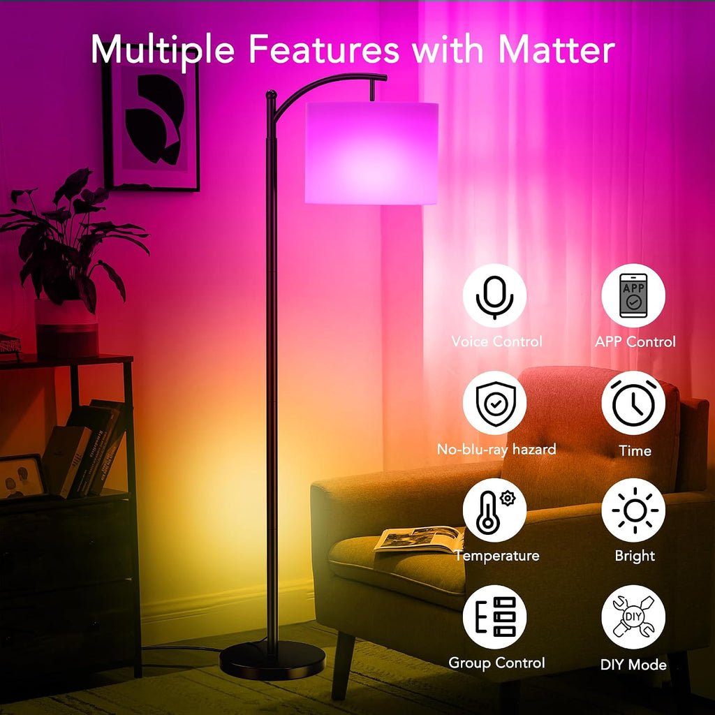 Floor Lamps with Matter Smart Light Bulb, RGB + Color Temperatures Bright Dimmable Smart Floor lamp, Living Room Standing Tall Industrial…