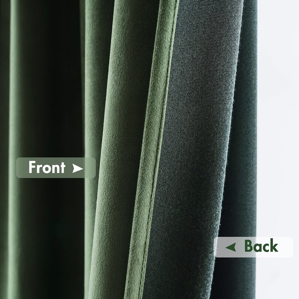 MIULEE Olive Green Velvet Curtains Thermal Insulated Blackout Curtain Drapes for Bedroom Living Room Darkening 63 Inches Long Curtains…