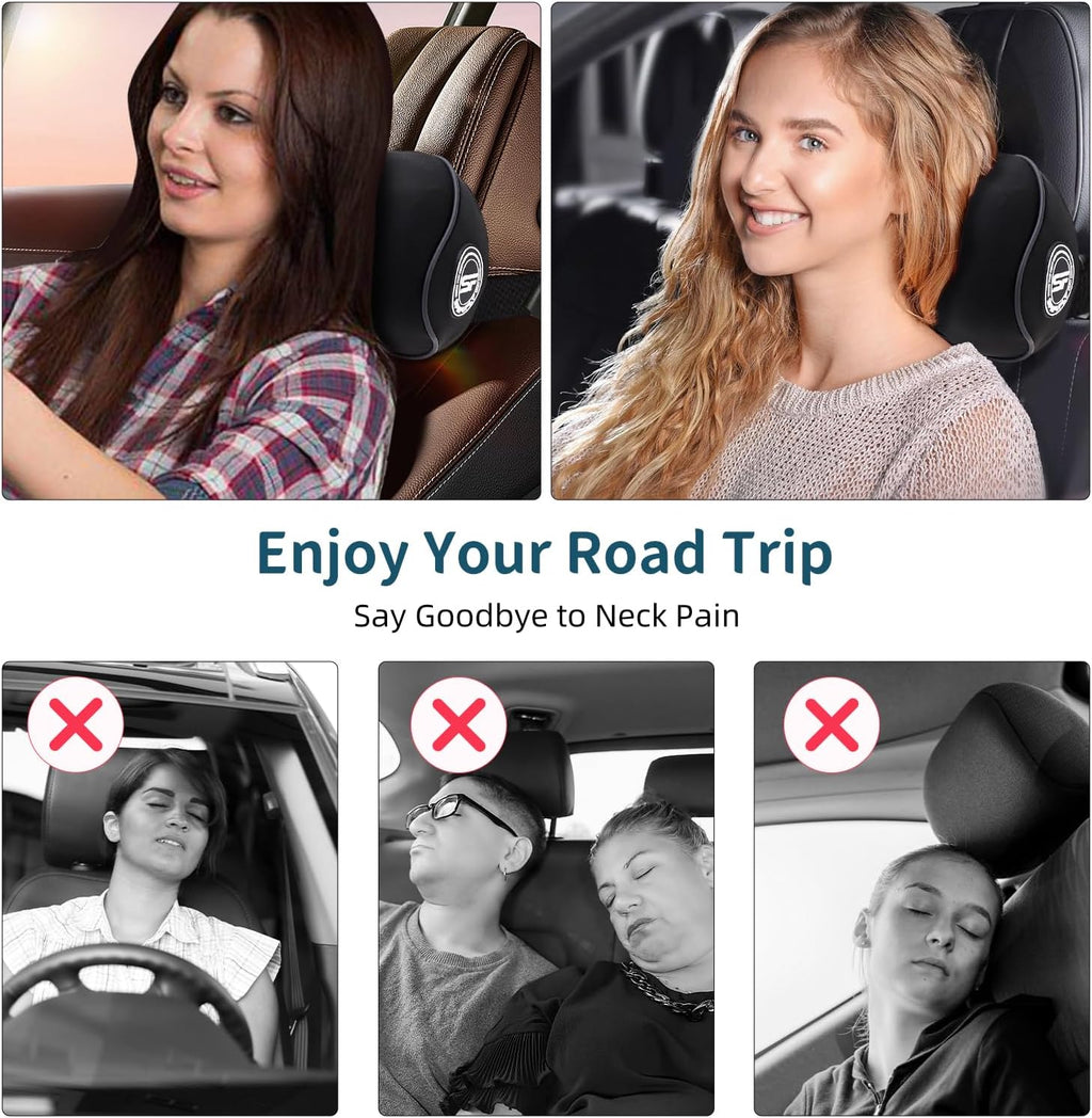 Sprfufly 2 Pack - Car Headrest Pillow for Neck Support, 100% Memory Foam Car Neck Pillow with Sleep Mask - Universal Fit Head Rest Travel P…