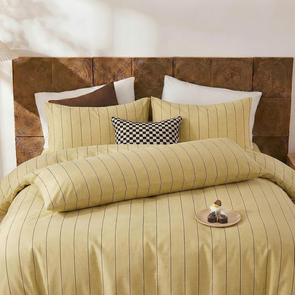 Merryword Yellow Striped Pillowcases, 100% Cotton Pillow Cases, Queen Size Pillowcases, Luxury Linen Like Pillowcase, Soft Breathable Pinst…