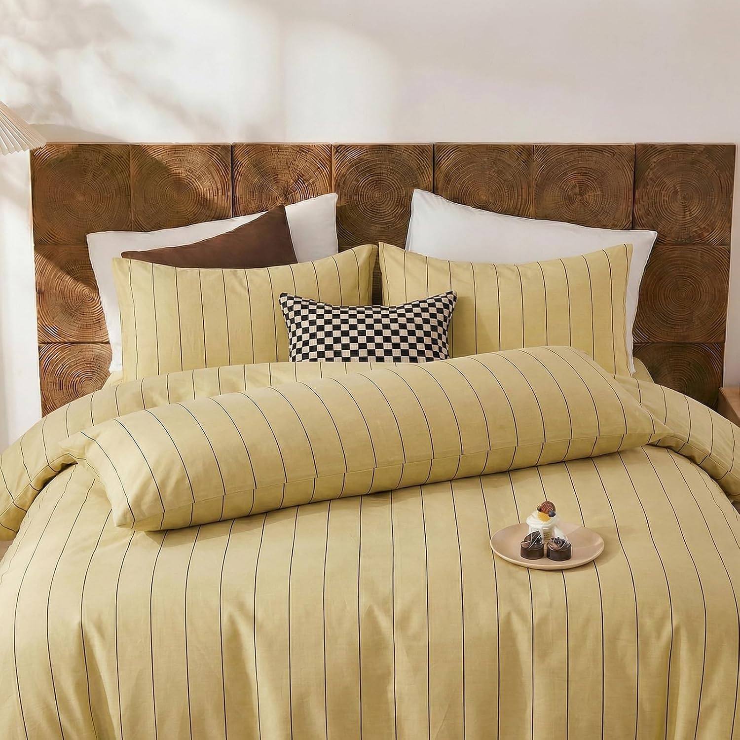 Merryword Yellow Striped Pillowcases, 100% Cotton Pillow Cases, Queen Size Pillowcases, Luxury Linen Like Pillowcase, Soft Breathable Pinst…