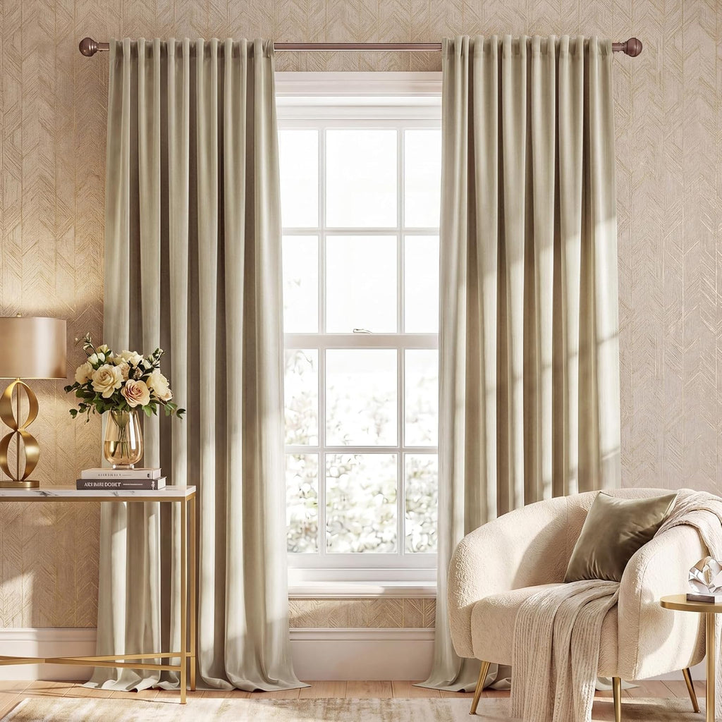 Nicetown Cream Velvet Curtains 84 inches Long for Bedroom, Rod Pocket & Back Tab Luxury Home Decor Heavyweight Room Darkening Window Treatm…