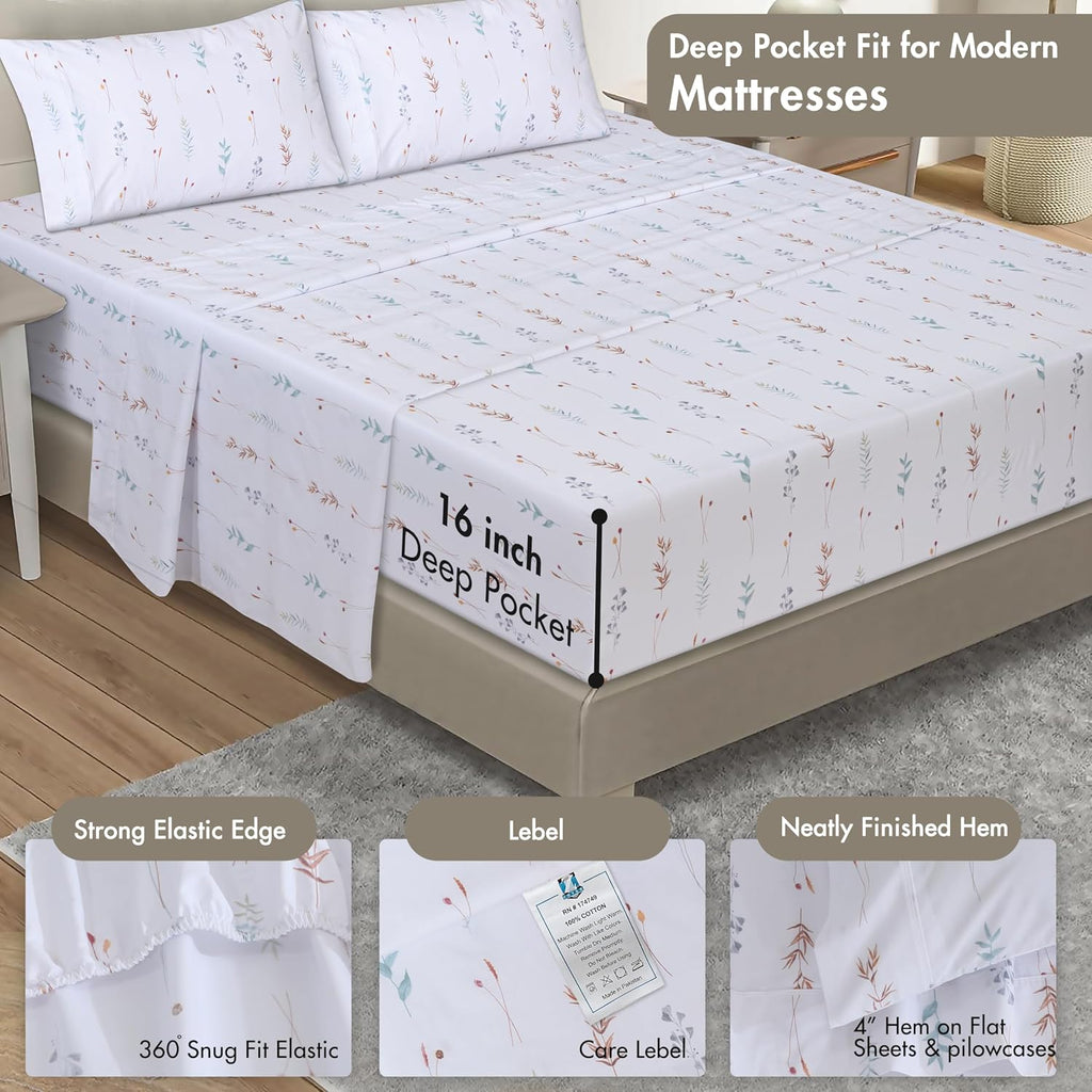 Zoyer 100% Cotton Sheets – California King Percale Bedding, Cooling & Breathable, Durable with a Crisp, Soft & Comfortable Feel, 14" Deep P…