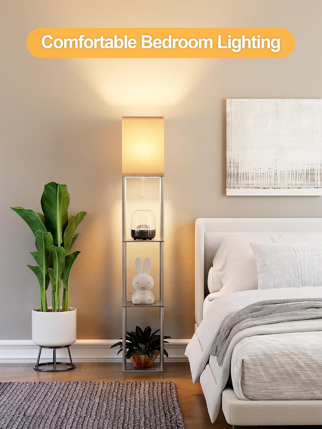 Floor Lamp with Shelves for Living Room Oak Gray, Shelf Floor Lamp with 3 CCT LED Bulb, Corner Display Standing Column Lamp Etagere…