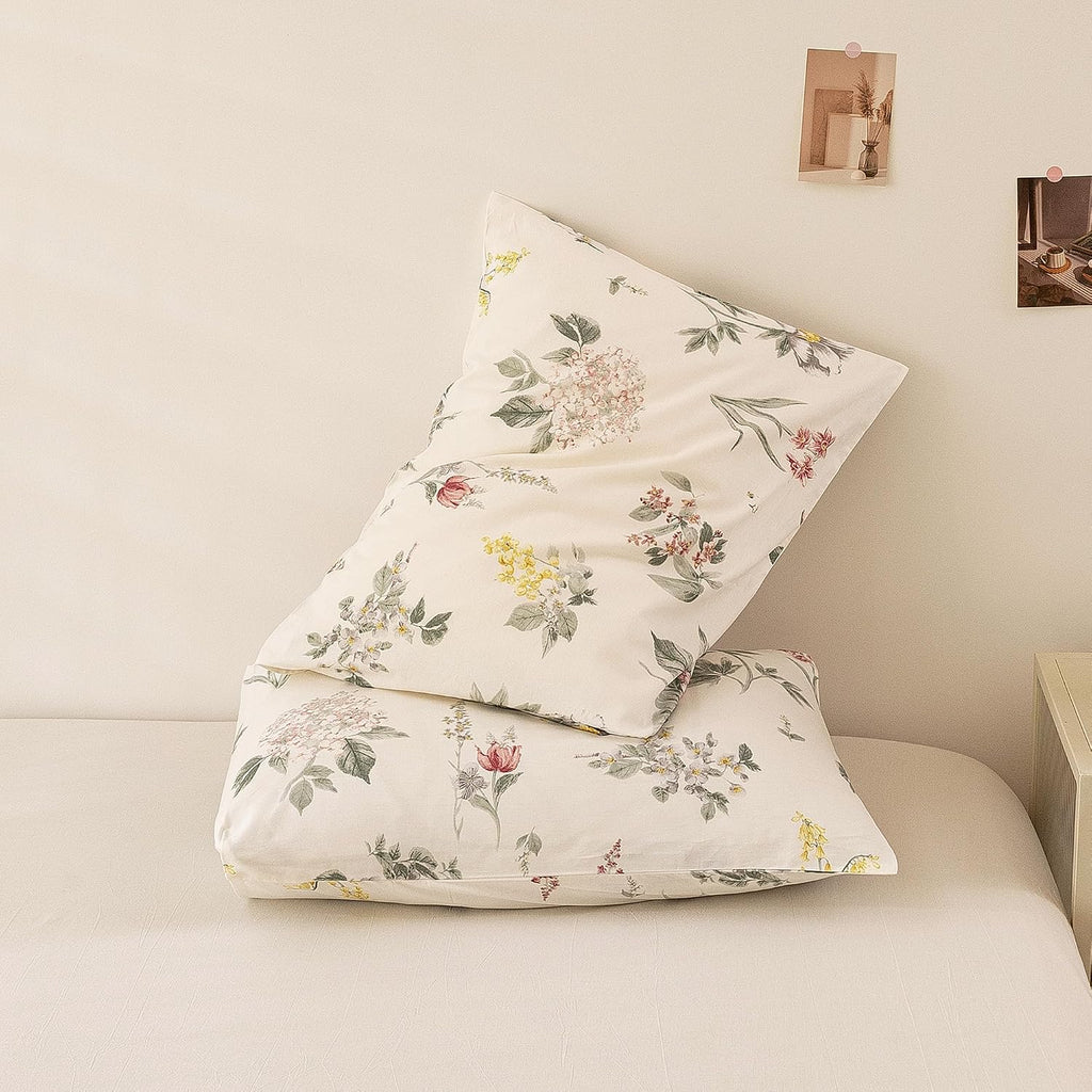 ECOCOTT Floral Pillowcases Standard Size Set of 2, 100% Washed Cotton Pillow Cases with Envelope Closure, Vintage Botanical Flower…