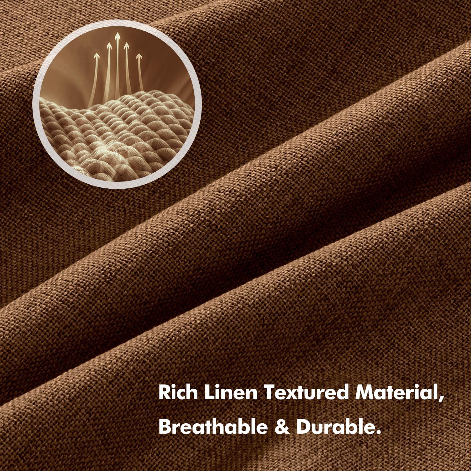 Miulee 100% Blackout Linen Curtains for Bedroom, Brown Solid Luxury Decor Thermal Insulation Room Darkening Drapes for Living Room Nursery…