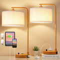 Innqoo Bedside Table Lamps for Bedroom Set of 2-Dimmable Nightstand Lamps with USB Port and Outlet, Modern Wood Lamps with Linen…