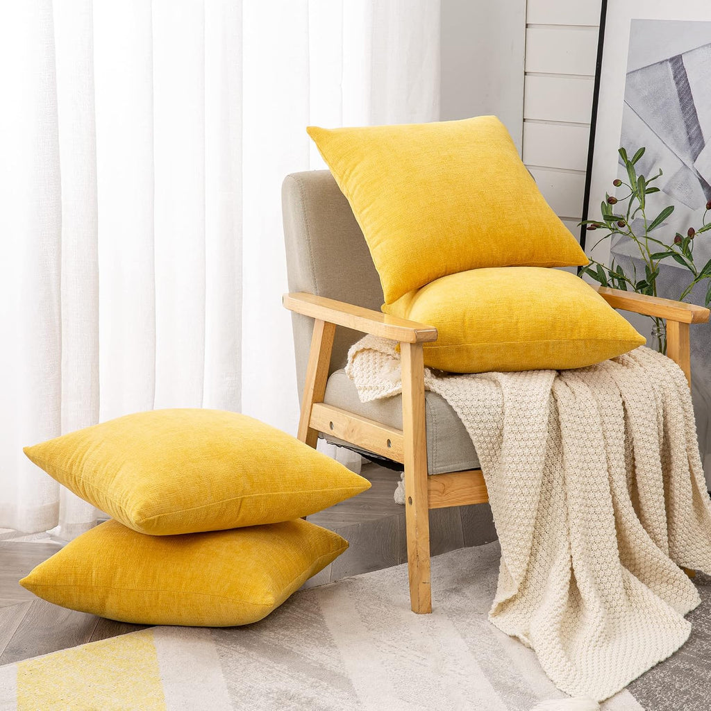 Gawamay Decorative Square Throw Pillow Covers 18"x18" Inch Set of 4, Super Soft Chenille Pillows Cover Fall Pillowcase for Living Room Bedr…