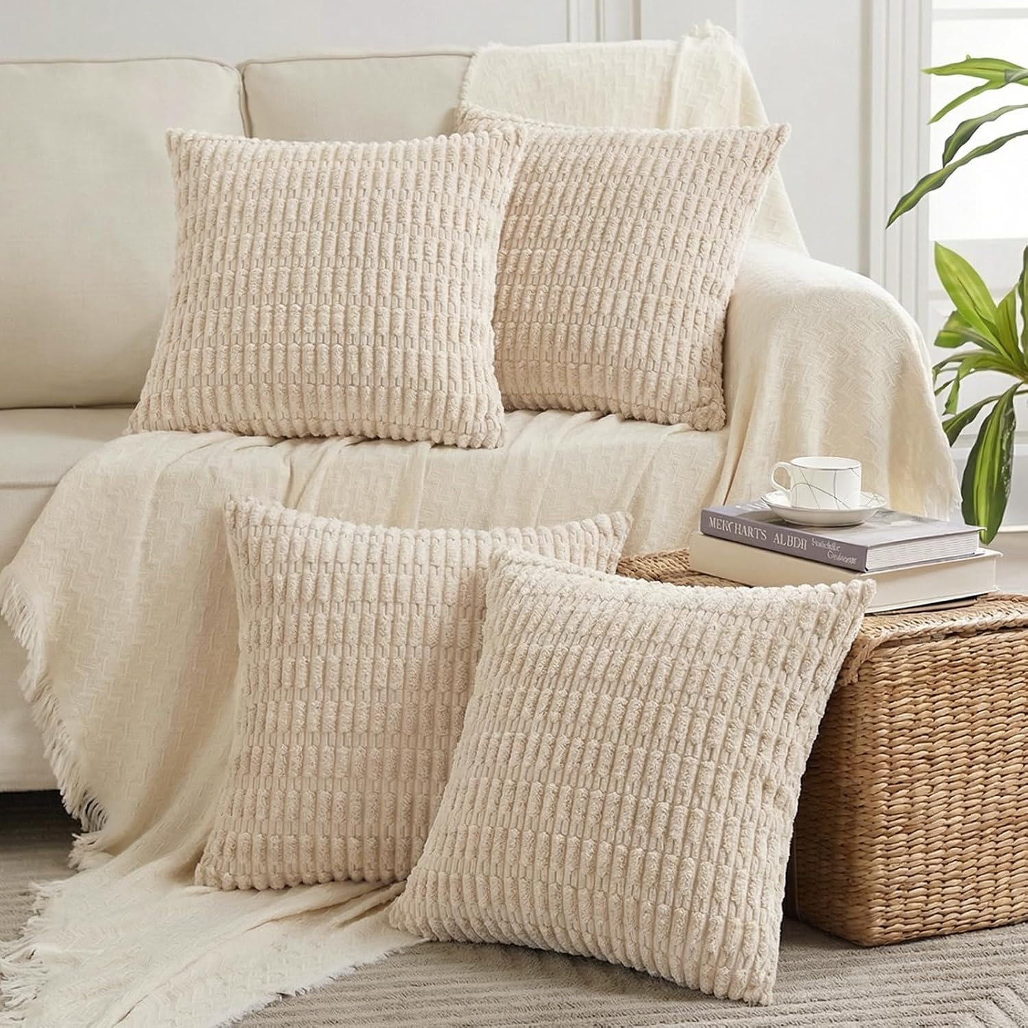 Fancy Homi 4 Packs Decorative Throw Pillow Covers for Living Room Couch Bed, Modern Farmhouse Boho Home Décor Accent Cushion Case, 16" x…