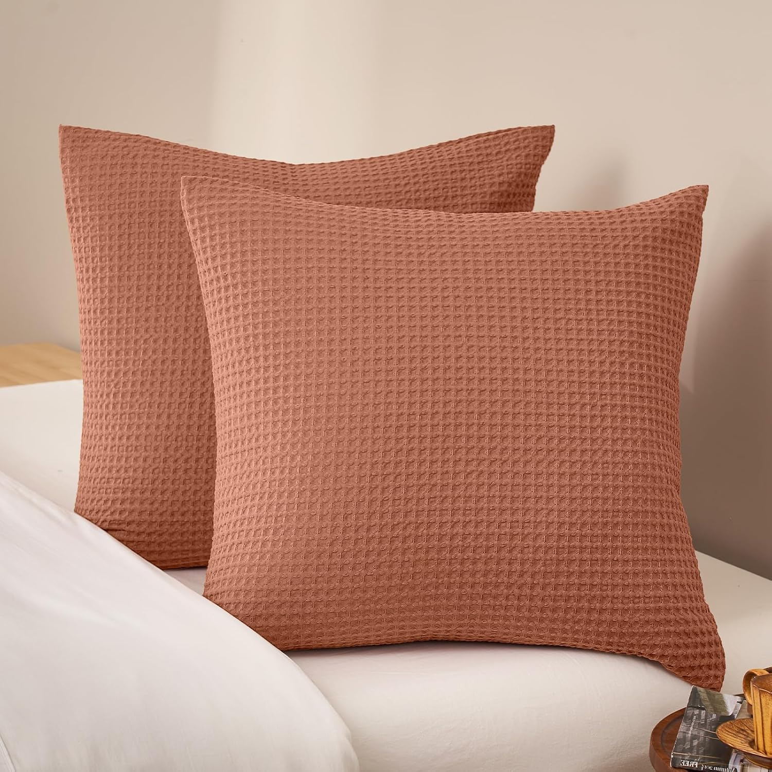 Phf Ultra Soft Waffle Weave Euro Shams Pillow Covers, No Filling, 2 Pack 26" x 26" Bed Cushion Covers, Breathable & Skin-Friendly Bed Pillo…