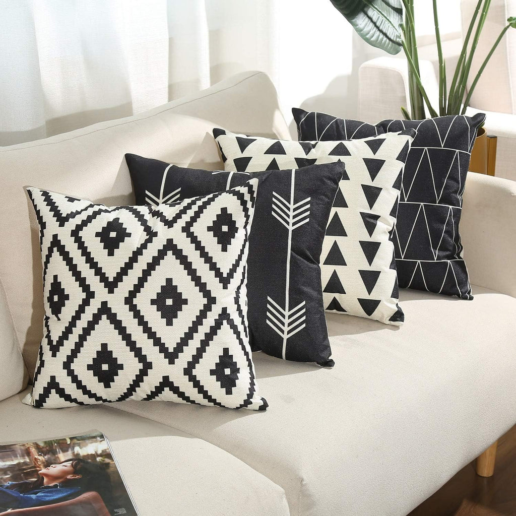 Tosewever Set of 4 Decorative Geometric 18 x 18 Inches Throw Pillow Covers - Modern Pattern Linen Square Pillow Cushion Case for Sofa Couch…