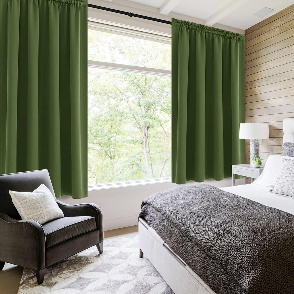 Dwcn Olive Green Room Darkening Blackout Curtains - Thermal Insulated Privacy Energy Saving Window Curtain Drapes 52 x 63 inch Length, Set…