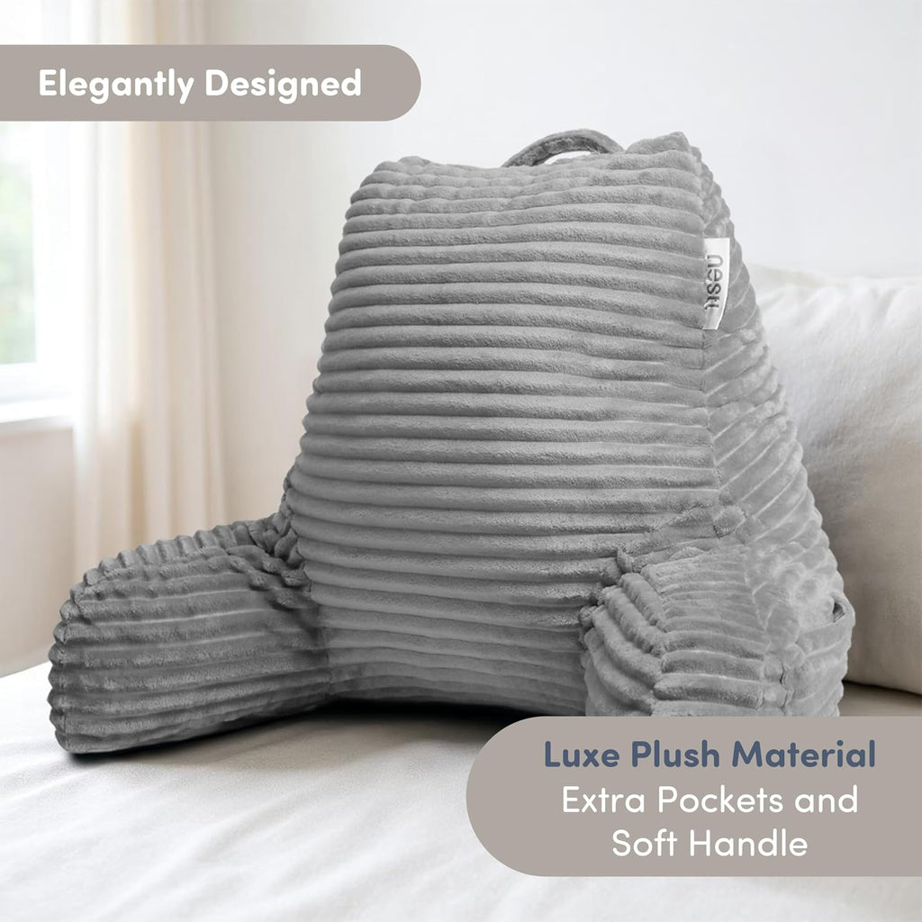 Nestl Reading Pillow with Shredded Memory Foam, Luxe Cut Plush Back Pillow for Sitting Up in Bed, Back and Arms Adjustable Support for…